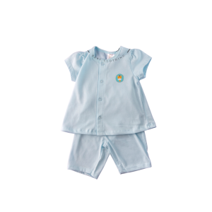 Baby Girl Cotton Blouse & Pants Set - 12-18 months, Lt Blue