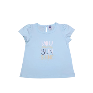 "You Are My Sunshine" Printed Baby Girl Cotton Short Sleeve T-shirt - Lt Blue, 18-24 months