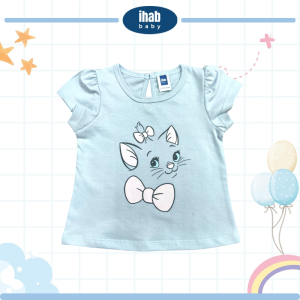 Baby Girl Printed Cotton T-Shirt (0-24 months) - 0-6 Months, Lt Blue Grey