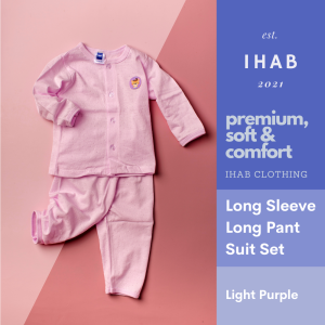 Cotton Unisex Long Sleeve Suit & Pants (0-18 months) - 3-6 months, Lt Purple