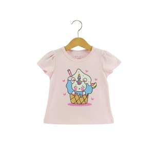 Blue & Rose Printed Cotton T-Shirt (0-24 months) - 0-6 Months, Lt Pink