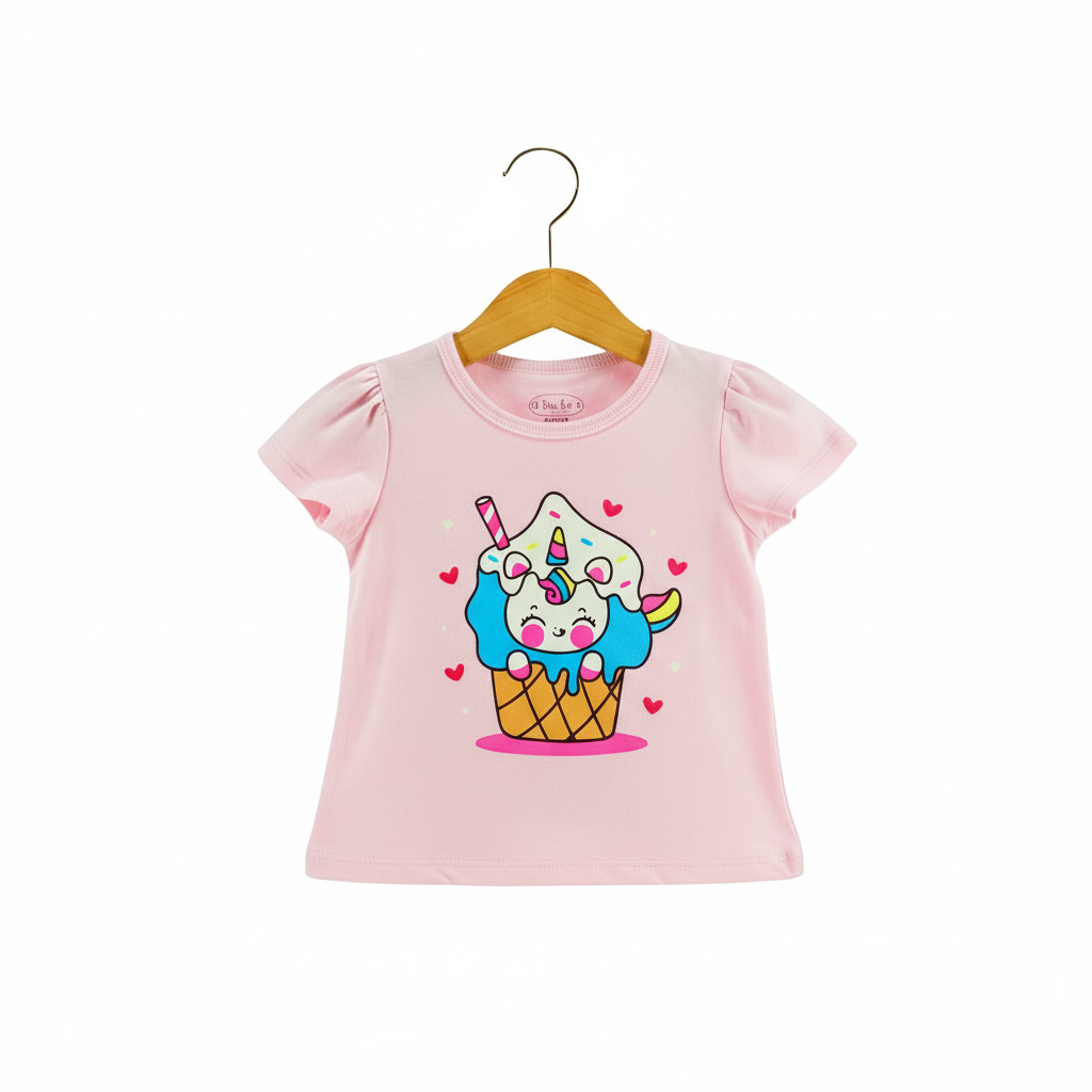 Blue & Rose Printed Cotton Girl Short Sleeve T-Shirt - Image 3