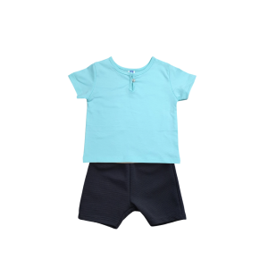 Cotton Short Sleeve Shirt & Pants Set - 0-6 months, Mint
