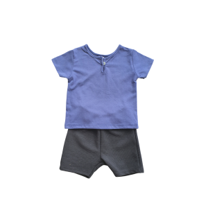 Cotton Short Sleeve Shirt & Pants Set - 0-6 months, Navy