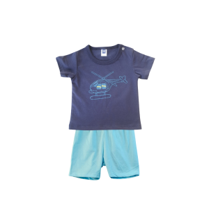 Graphic Boy Short Sleeve T-Shirt & Shorts Set - 6-12 Months, Navy Helicopter