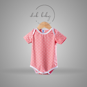 Unisex Short Sleeve Cotton Romper (0-18 months) - Pink Love, 0-6 months