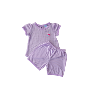 Unisex Eyelet Cotton Short Sleeve Set - 6-12 months, Purple - SSSP