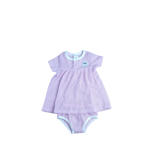 Unisex Eyelet Cotton Short Sleeve Set - 6-12 months, Purple - Skirt Panty
