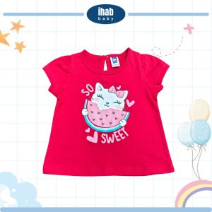 Pink Watermelon Cat Short Sleeve T-Shirt (0-36 months) - 0-6 Months, Red