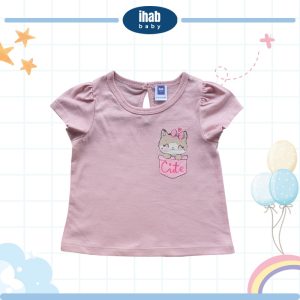 Pink Cat Print Short Sleeve T-Shirt (0-36 months) - 0-6 Months, Red Brown