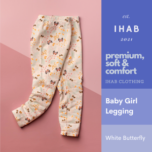 Cotton Spandex Kids Leggings (3-13yrs) - White Butterfly, 10-11 Years