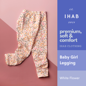 Cotton Spandex Kids Leggings (3-13yrs) - White Flower, 10-11 Years