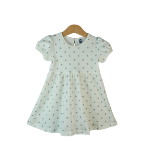 Flower & Polka Dot Dress (0-24 Months) - 0-6 months, White Star