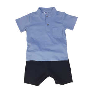 Cotton Short Sleeve Shirt & Pants Set (0-24 months) - 0-6 months, Blue Grey