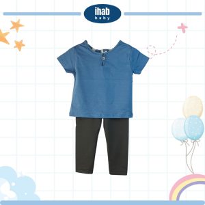 Cotton Kurta Short Sleeve Shirt & Pants Set (Baby Boy) - 0-6 months, Blue Grey