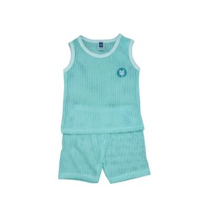 White Eyelet Singlet & Short Pants Set - Lt Green, 3-6 months