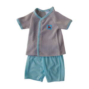 Unisex Eyelet Cotton Short Sleeve Set (3-18 months) - 3-6 months, Grey