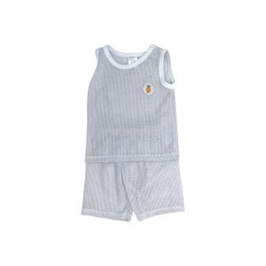 White Eyelet Singlet & Short Pants Set - Grey, 6-12 months