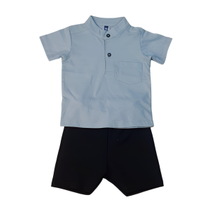 Cotton Short Sleeve Shirt & Pants Set (0-24 months) - 6-12 months, Grey Green