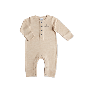 Cotton Long Sleeve Jumpsuit - Lt Beige, 0-6 month