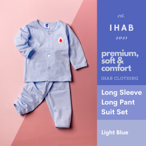 Cotton Unisex Long Sleeve Suit & Pants (0-18 months) - 3-6 months, Lt Blue