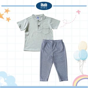 Cotton Short Sleeve Shirt & Pants Set (0-24 months) - 0-6 months, Milky Green