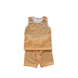 White Eyelet Singlet & Short Pants Set - Orange, 3-6 months