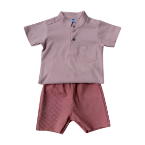 Cotton Short Sleeve Shirt & Pants Set (0-24 months) - 12-18 months, Red Brown