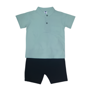 Cotton Short Sleeve Shirt & Pants Set (0-24 months) - 0-6 months, Sage Green